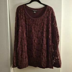 Adrianna Papell Women's Lace Overlay Top - Burgundy